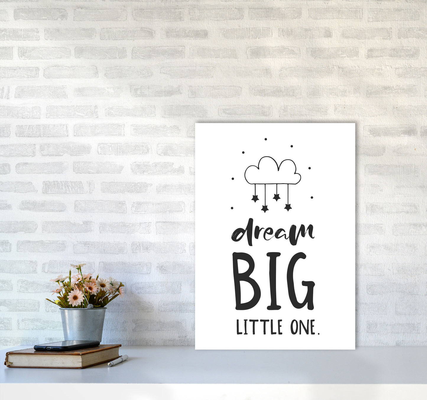 Dream Big Little One Black Framed Nursey Wall Art Print A2 Black Frame