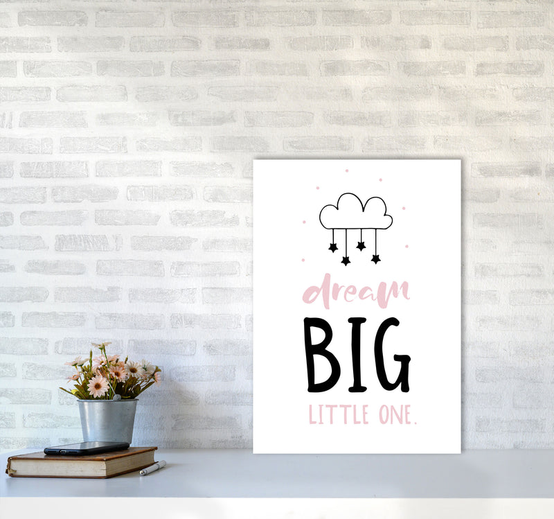 Dream Big Little One Pink And Black Framed Nursey Wall Art Print A2 Black Frame