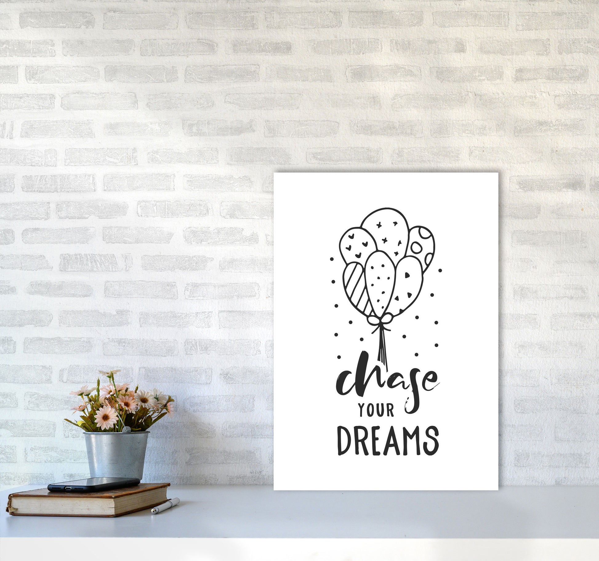 Chase Your Dreams Black Framed Nursey Wall Art Print A2 Black Frame