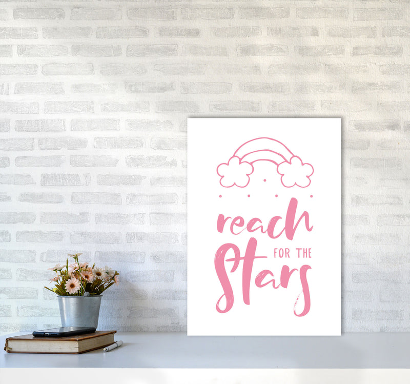 Reach For The Stars Pink Modern Print A2 Black Frame