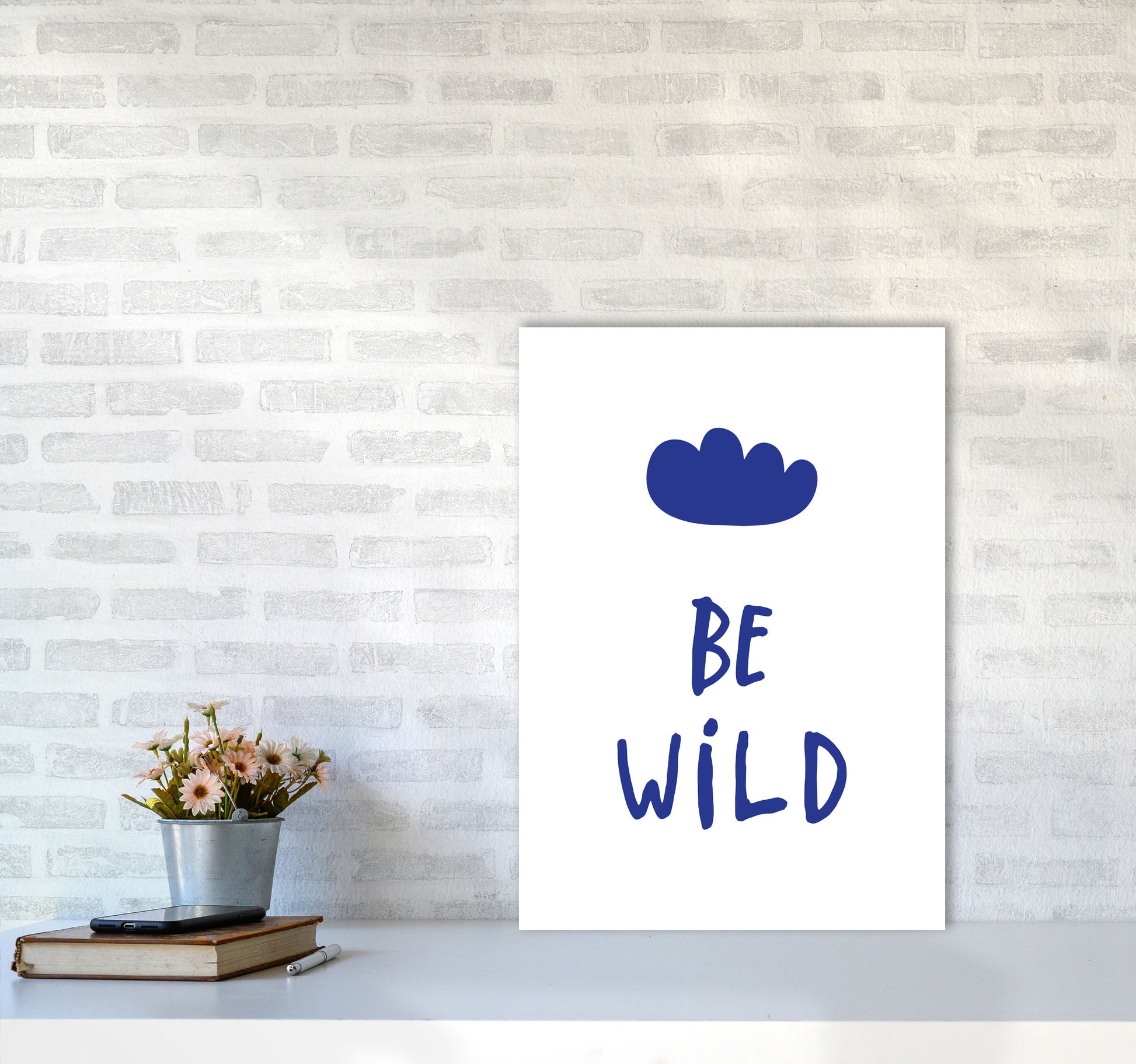 Be Wild Navy Framed Typography Wall Art Print A2 Black Frame
