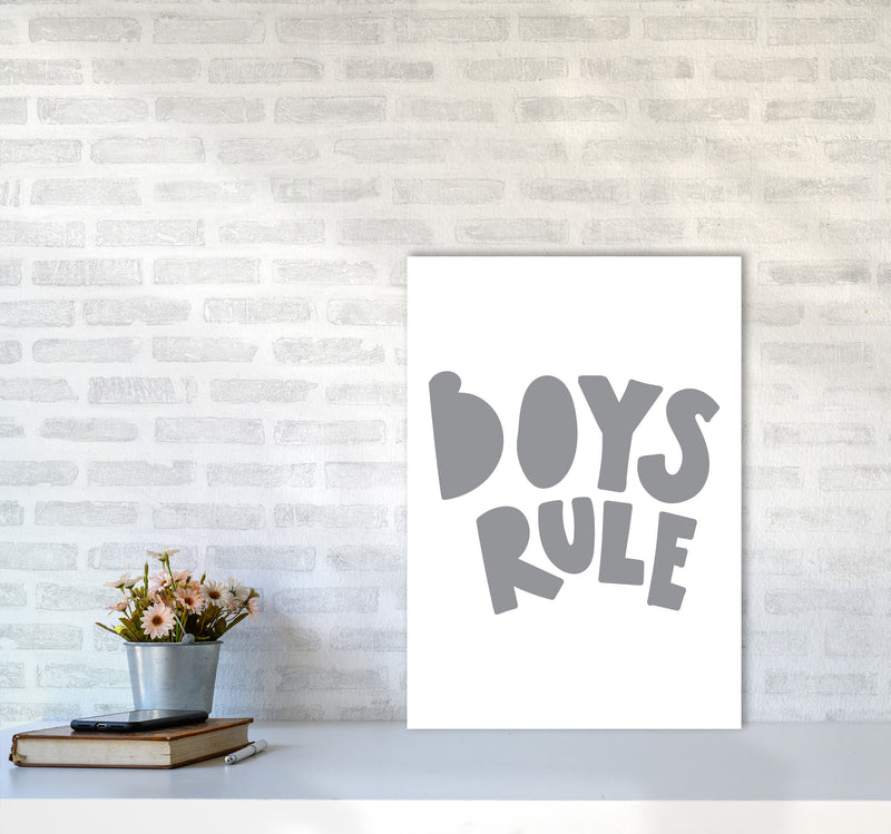 Boys Rule Grey Framed Nursey Wall Art Print A2 Black Frame