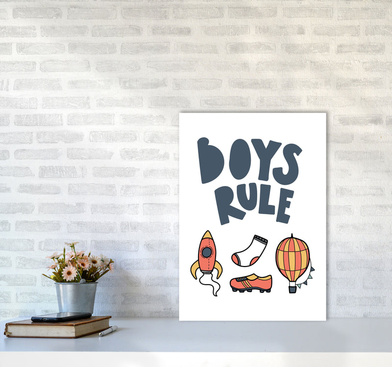 Boys Rule Illustrations Framed Nursey Wall Art Print A2 Black Frame