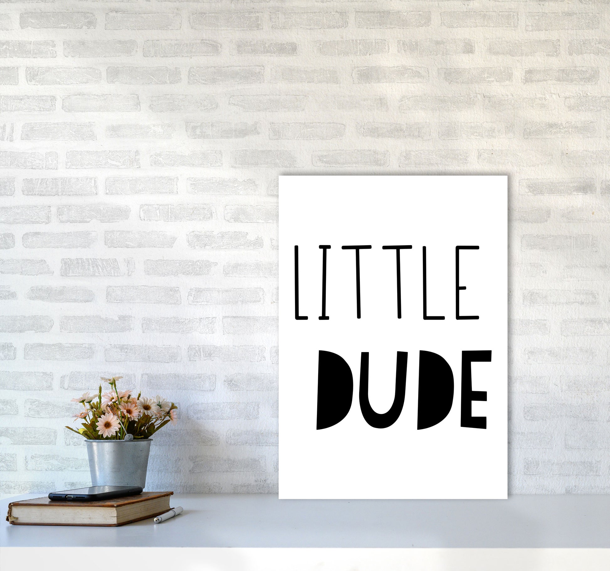 Little Dude Black Framed Nursey Wall Art Print A2 Black Frame