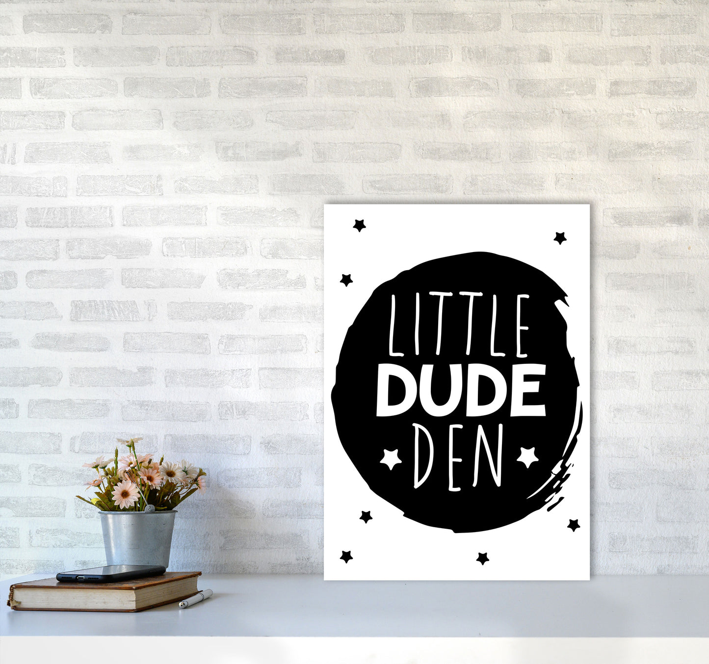 Little Dude Den Black Circle Framed Nursey Wall Art Print A2 Black Frame