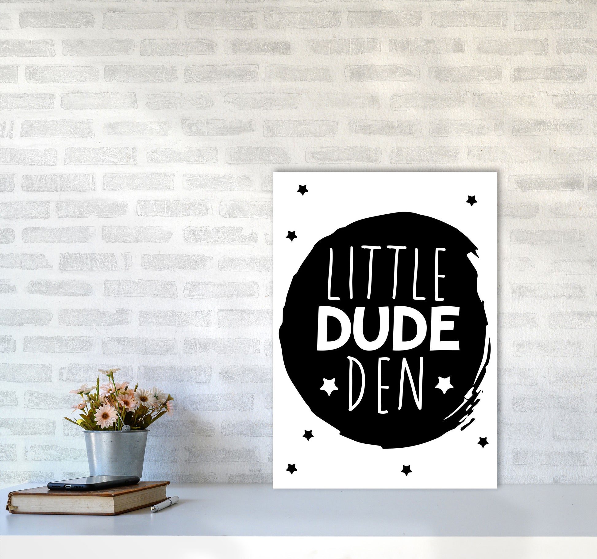 Little Dude Den Black Circle Framed Nursey Wall Art Print A2 Black Frame