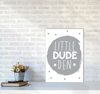 Little Dude Den Grey Circle Framed Nursey Wall Art Print A2 Black Frame