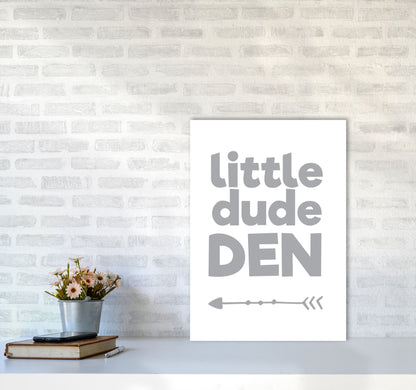 Little Dude Den Grey Framed Nursey Wall Art Print A2 Black Frame