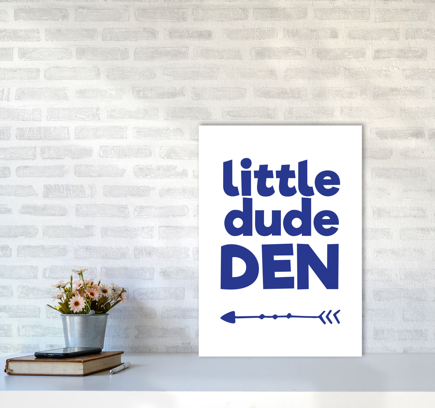 Little Dude Den Navy Framed Nursey Wall Art Print A2 Black Frame