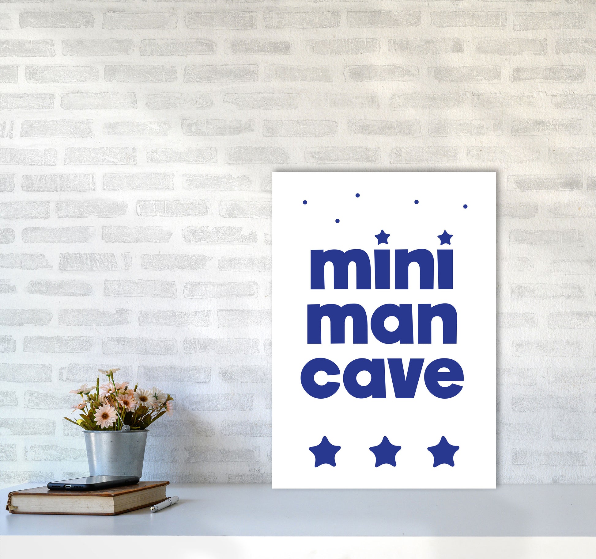 Mini Man Cave Navy Framed Nursey Wall Art Print A2 Black Frame