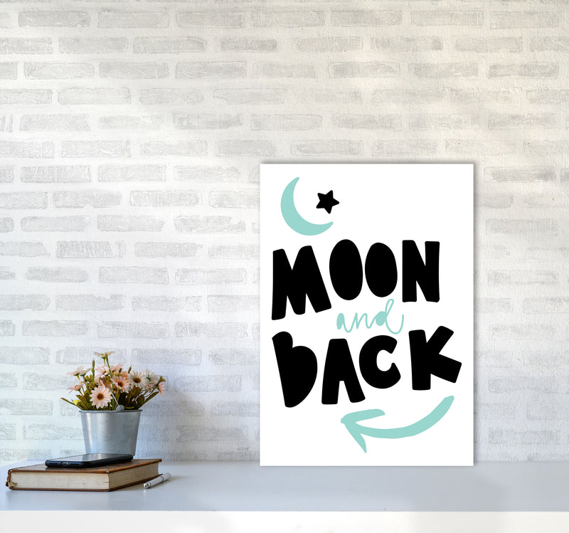 Moon And Back Black And Mint Framed Typography Wall Art Print A2 Black Frame