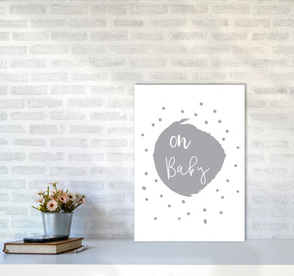 Oh Baby Grey Framed Typography Wall Art Print A2 Black Frame