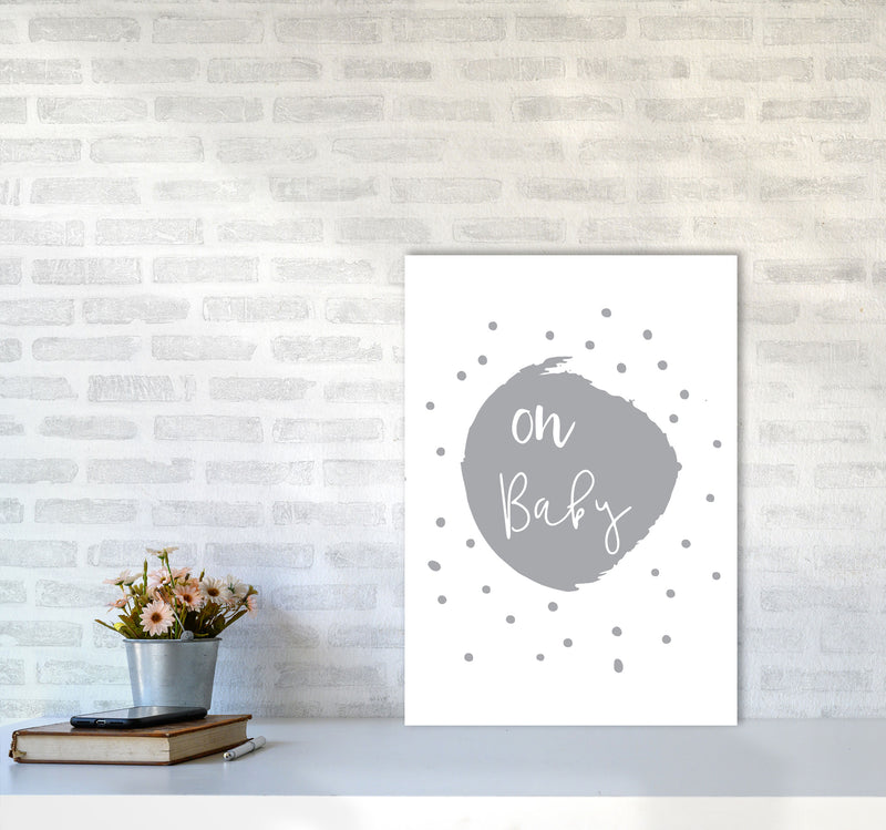 Oh Baby Grey Framed Typography Wall Art Print A2 Black Frame