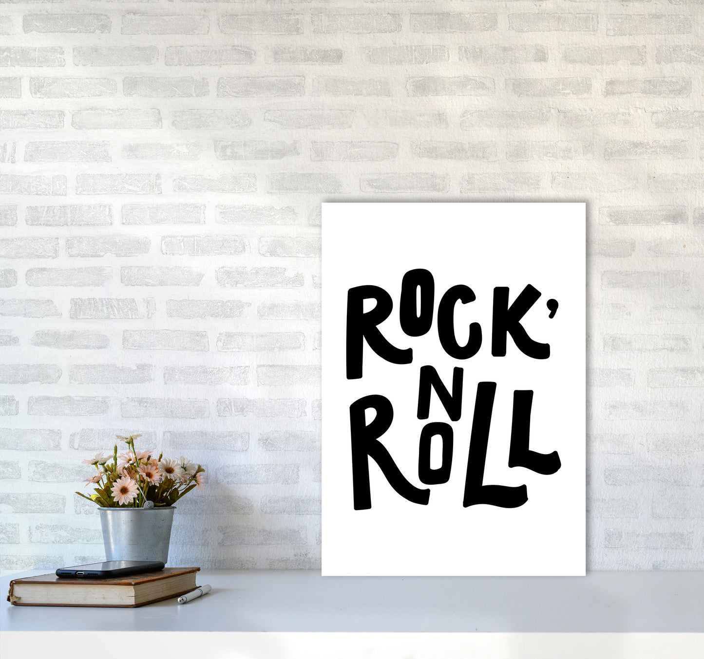 Rock &#39;N Roll Black Modern Print A2 Black Frame
