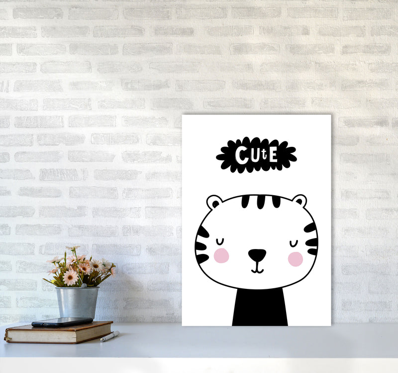 Cute Scandi Tiger Modern Print Animal Art Print A2 Black Frame