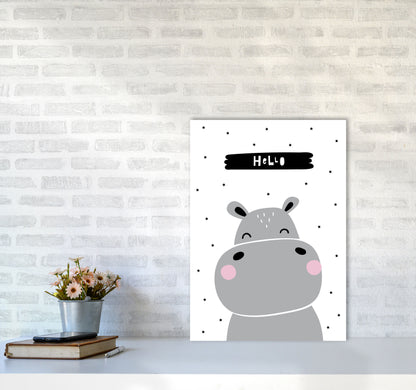 Hello Hippo Modern Print Animal Art Print A2 Black Frame
