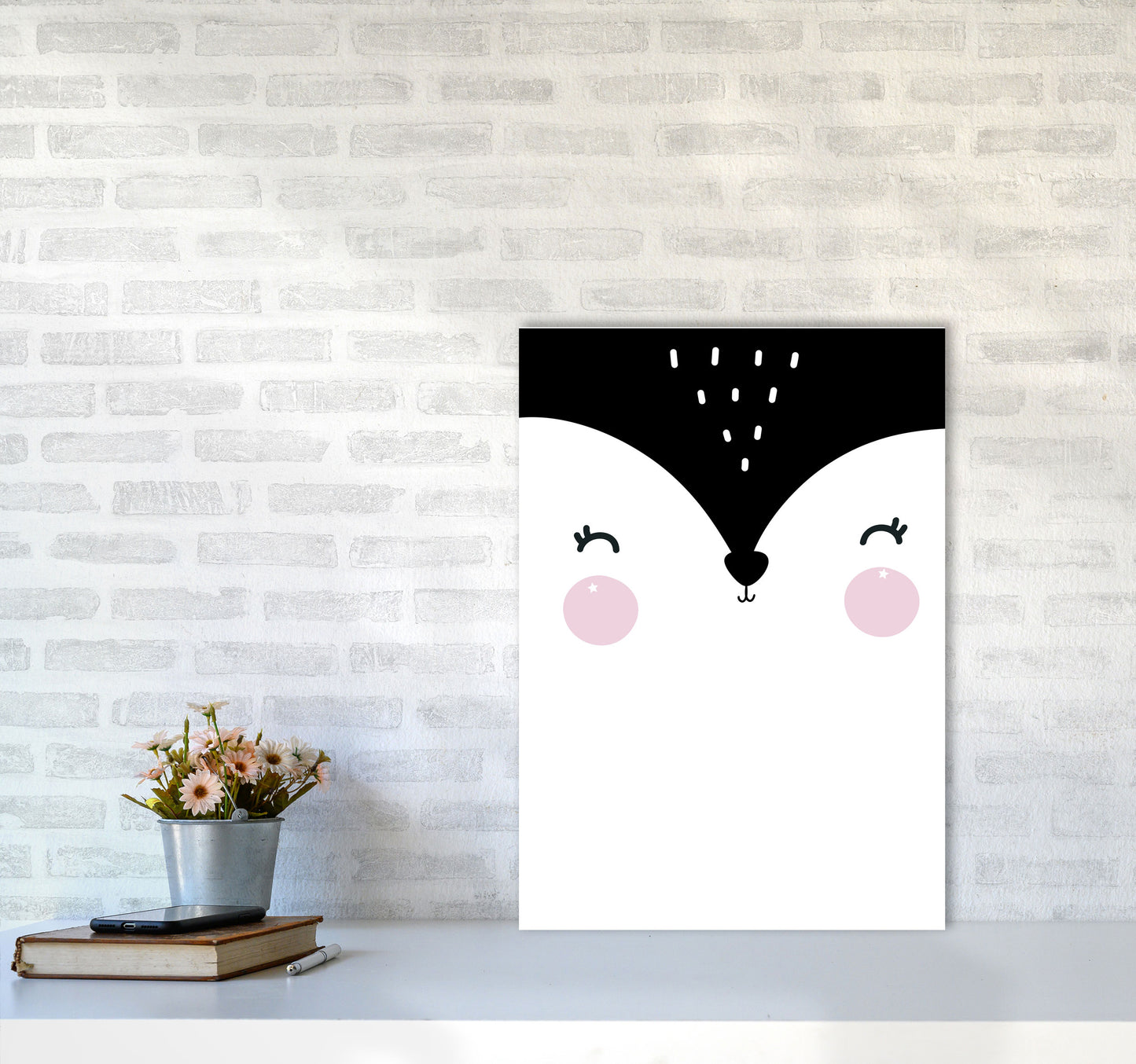 Penguin Face Scandi Modern Print A2 Black Frame