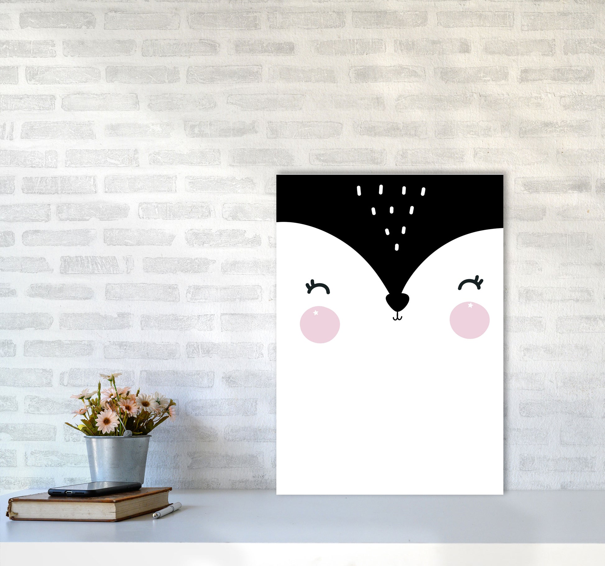 Penguin Face Scandi Modern Print A2 Black Frame