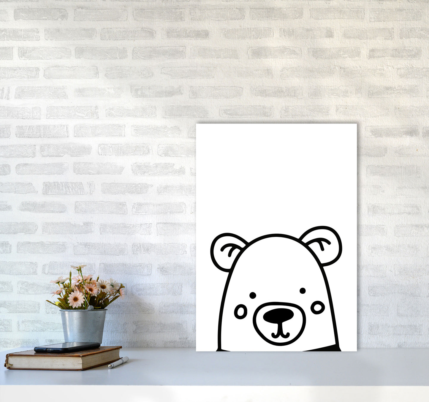 Black And White Bear Modern Print Animal Art Print A2 Black Frame