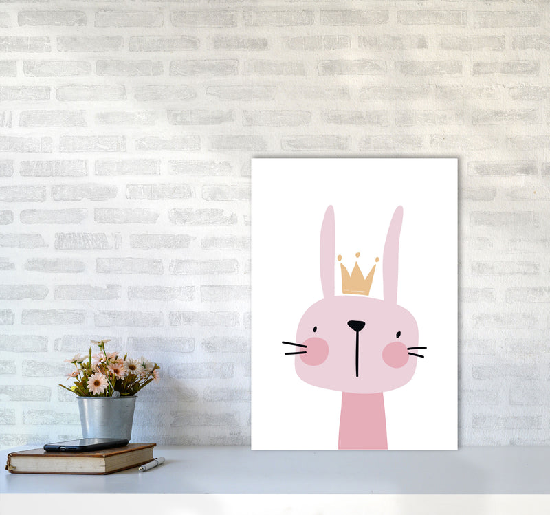 Pink Bunny Modern Print Animal Art Print A2 Black Frame