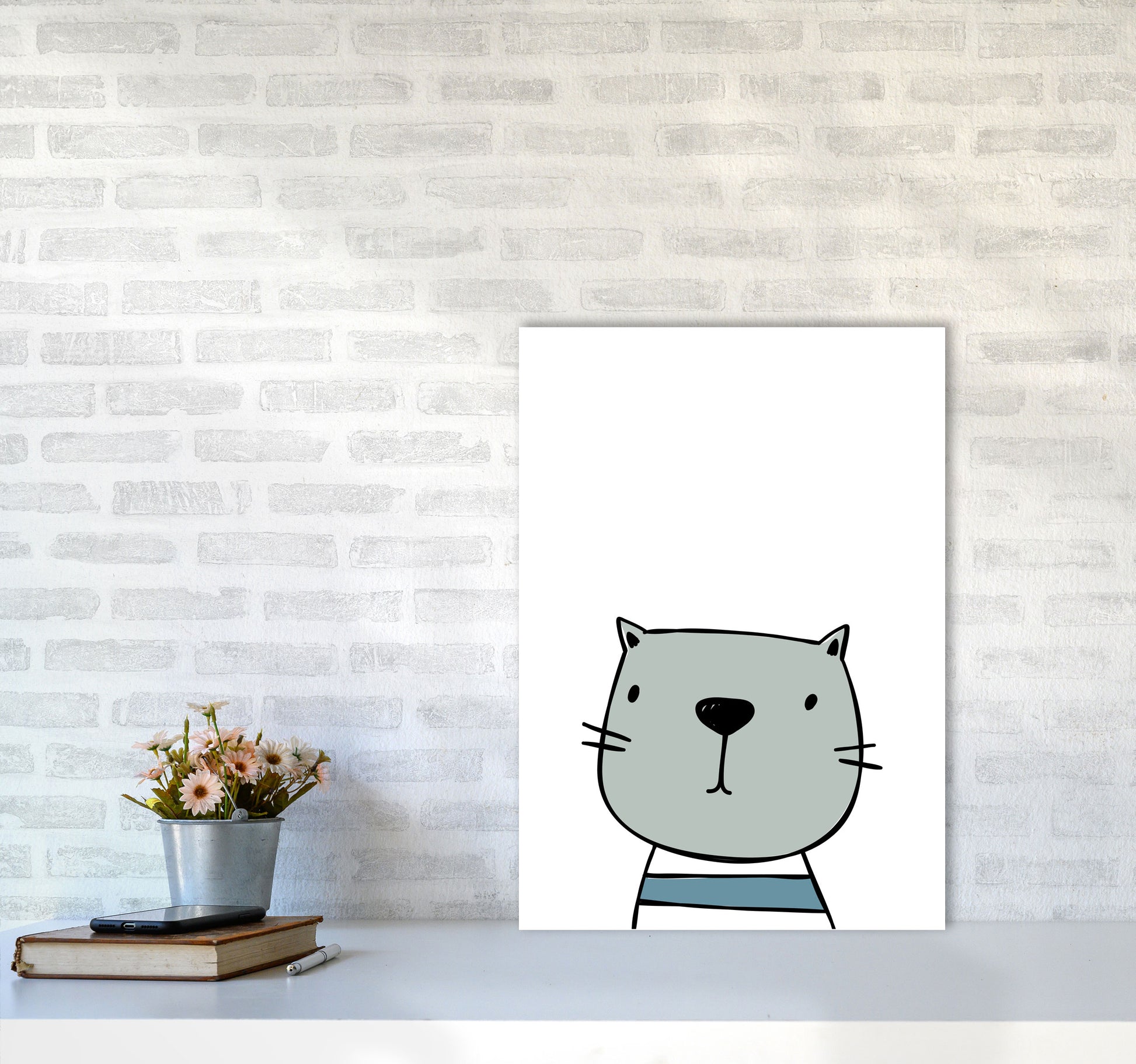 Cat Modern Print Animal Art Print A2 Black Frame