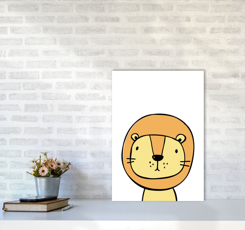 Scandi Lion Framed Nursey Wall Art Print A2 Black Frame