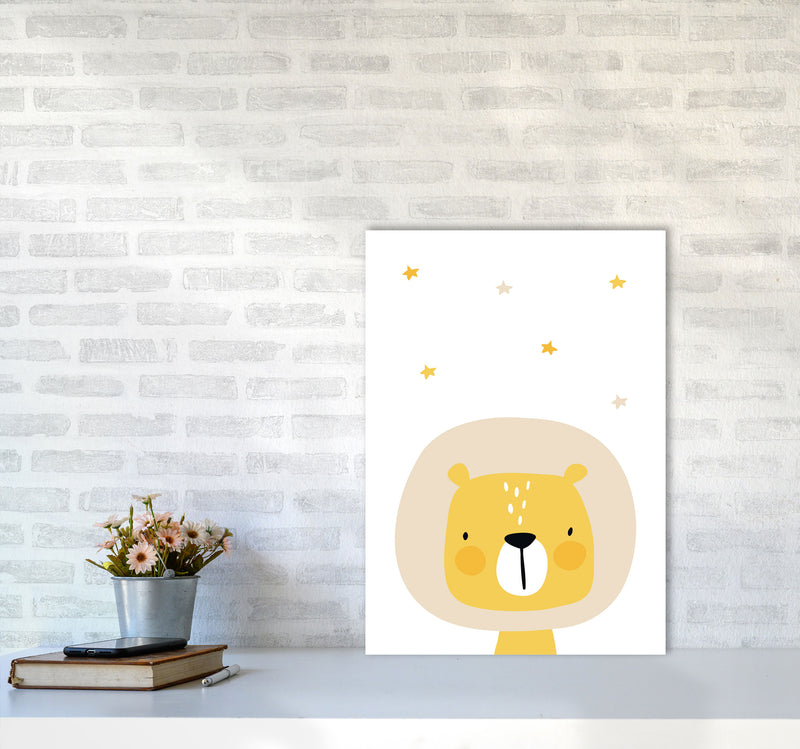 Scandi Lion And Stars Framed Nursey Wall Art Print A2 Black Frame