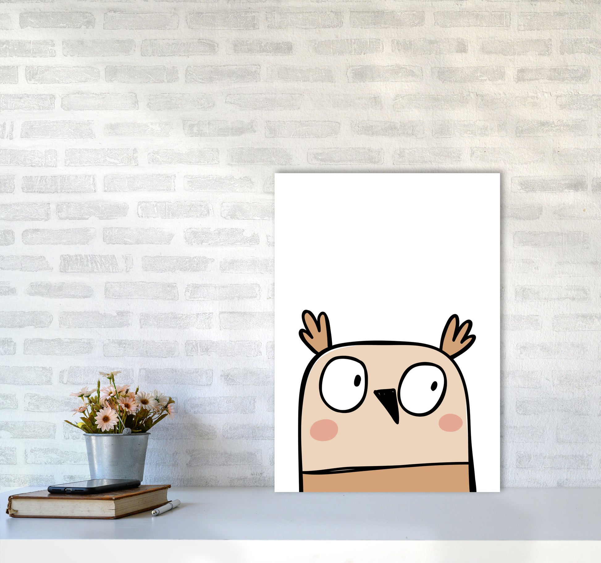 Scandi Owl Framed Nursey Wall Art Print A2 Black Frame