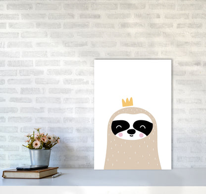 Scandi Sloth With Crown Framed Nursey Wall Art Print A2 Black Frame