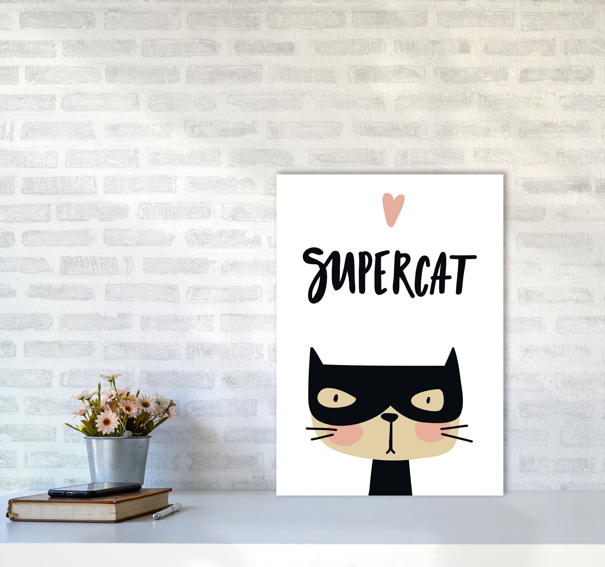 Supercat Framed Nursey Wall Art Print A2 Black Frame