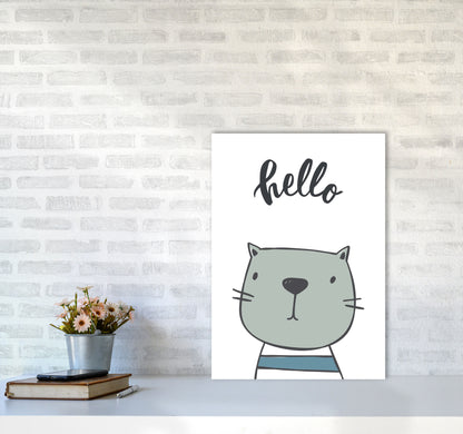Hello Cat Modern Print Animal Art Print A2 Black Frame