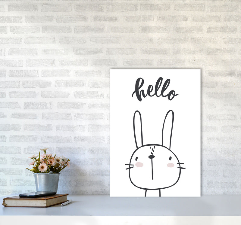 Hello Bunny Modern Print Animal Art Print A2 Black Frame