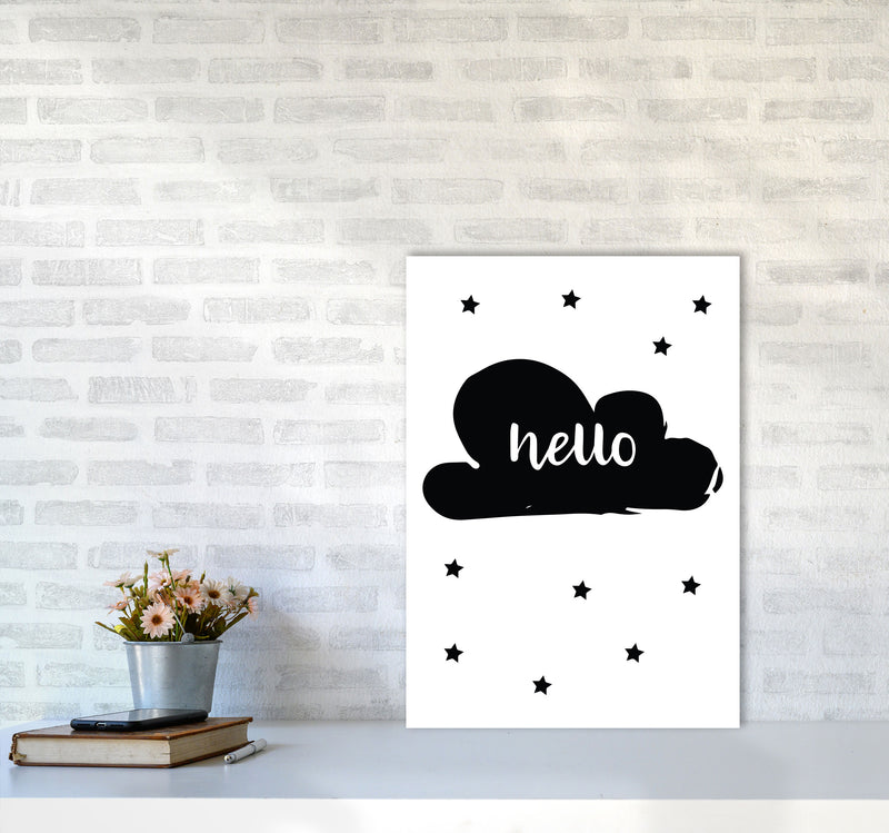 Hello Cloud Black Framed Nursey Wall Art Print A2 Black Frame