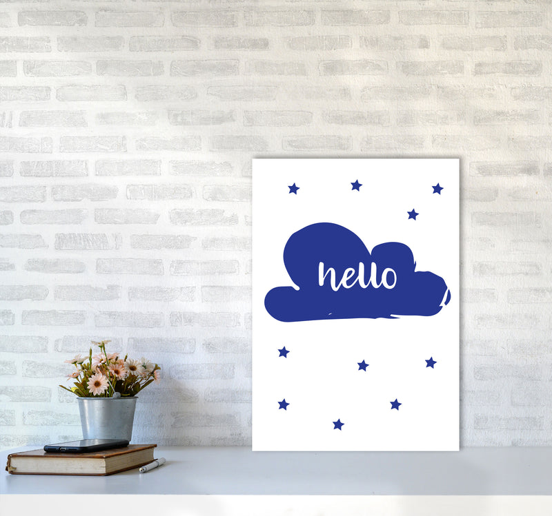 Hello Cloud Navy Framed Nursey Wall Art Print A2 Black Frame