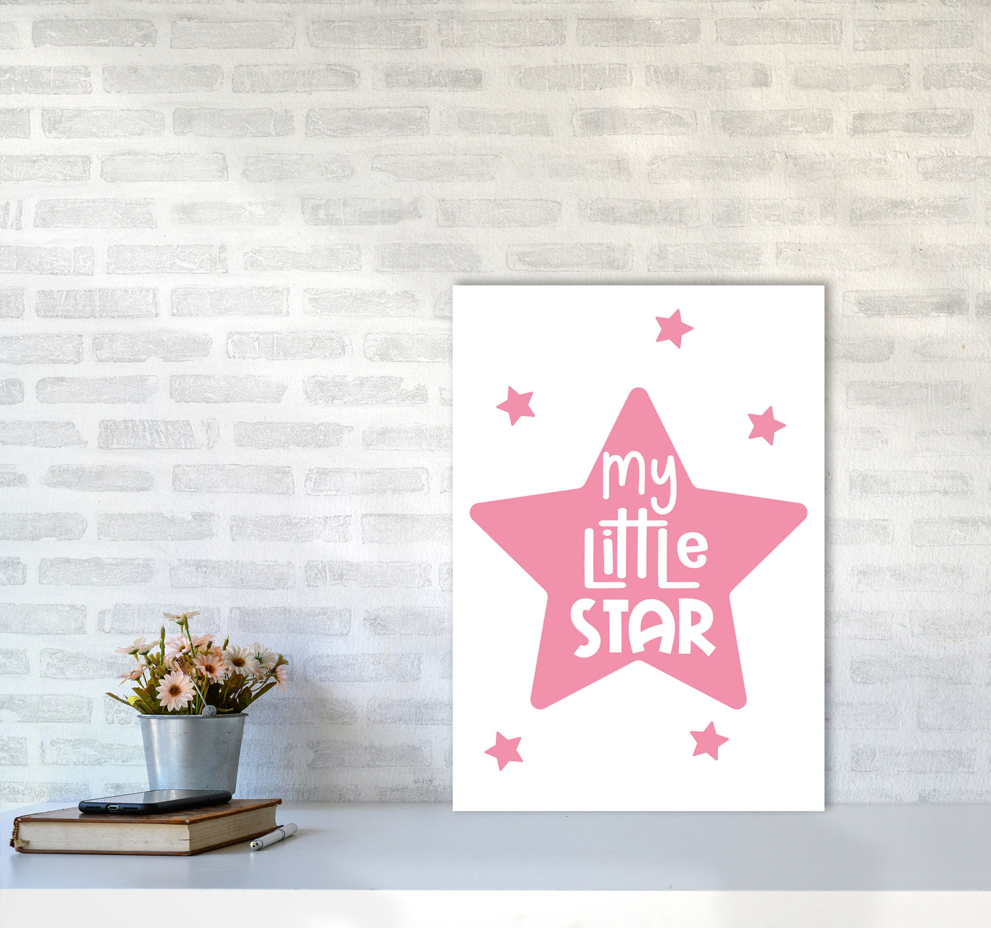My Little Star Pink Framed Nursey Wall Art Print A2 Black Frame