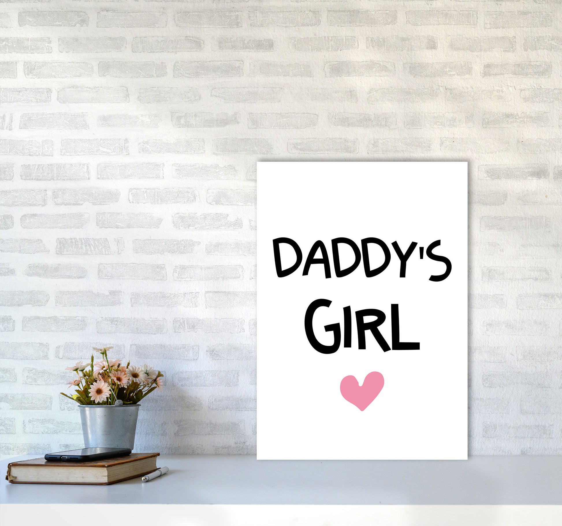 Daddy&#39;s Girl Pink Framed Nursey Wall Art Print A2 Black Frame