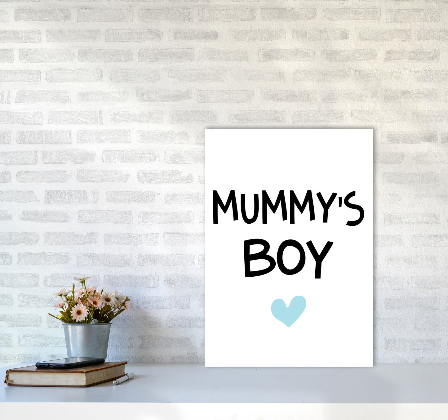 Mummy&#39;s Boy Blue Framed Nursey Wall Art Print A2 Black Frame