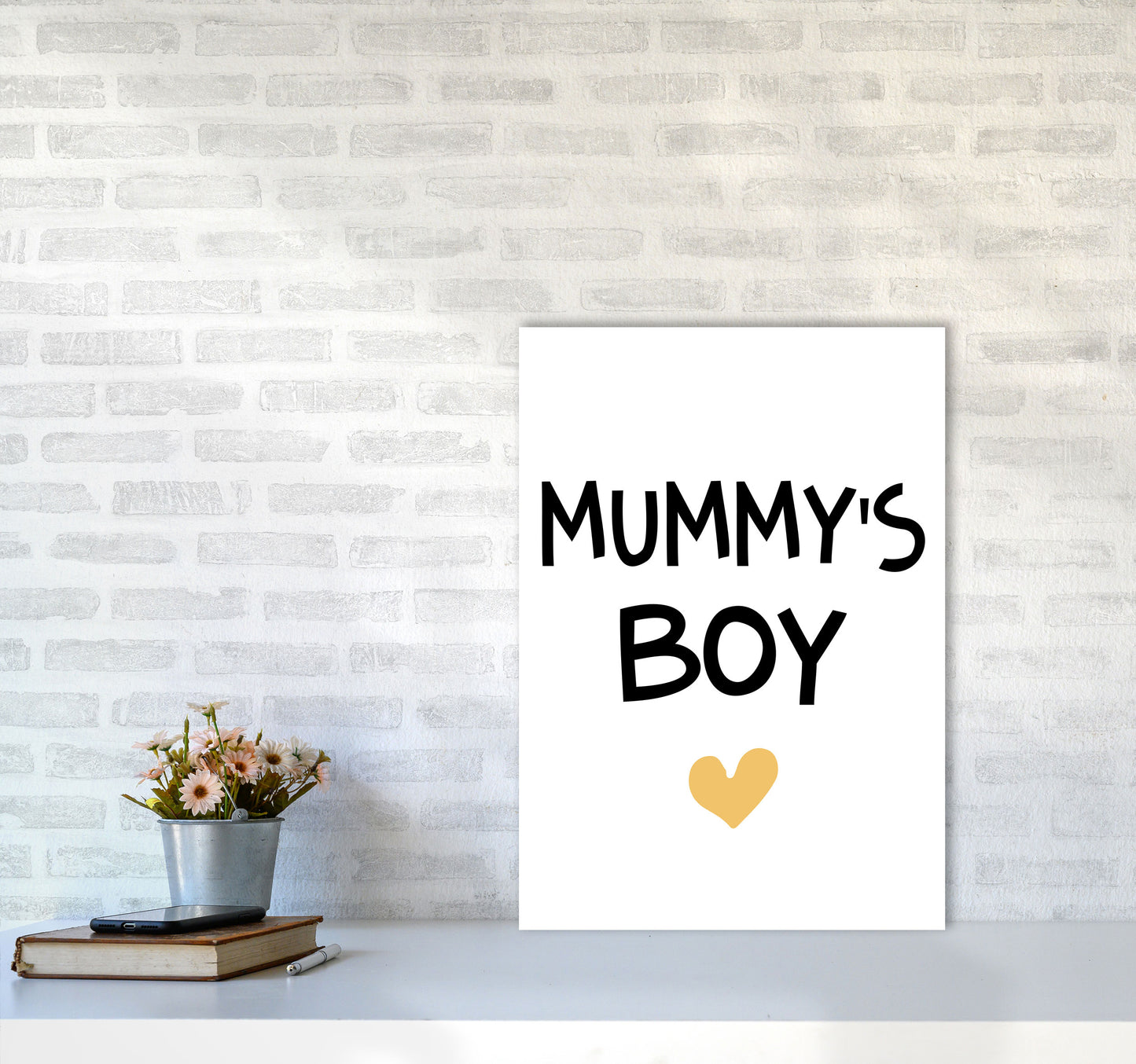 Mummy&#39;s Boy Mustard Framed Nursey Wall Art Print A2 Black Frame