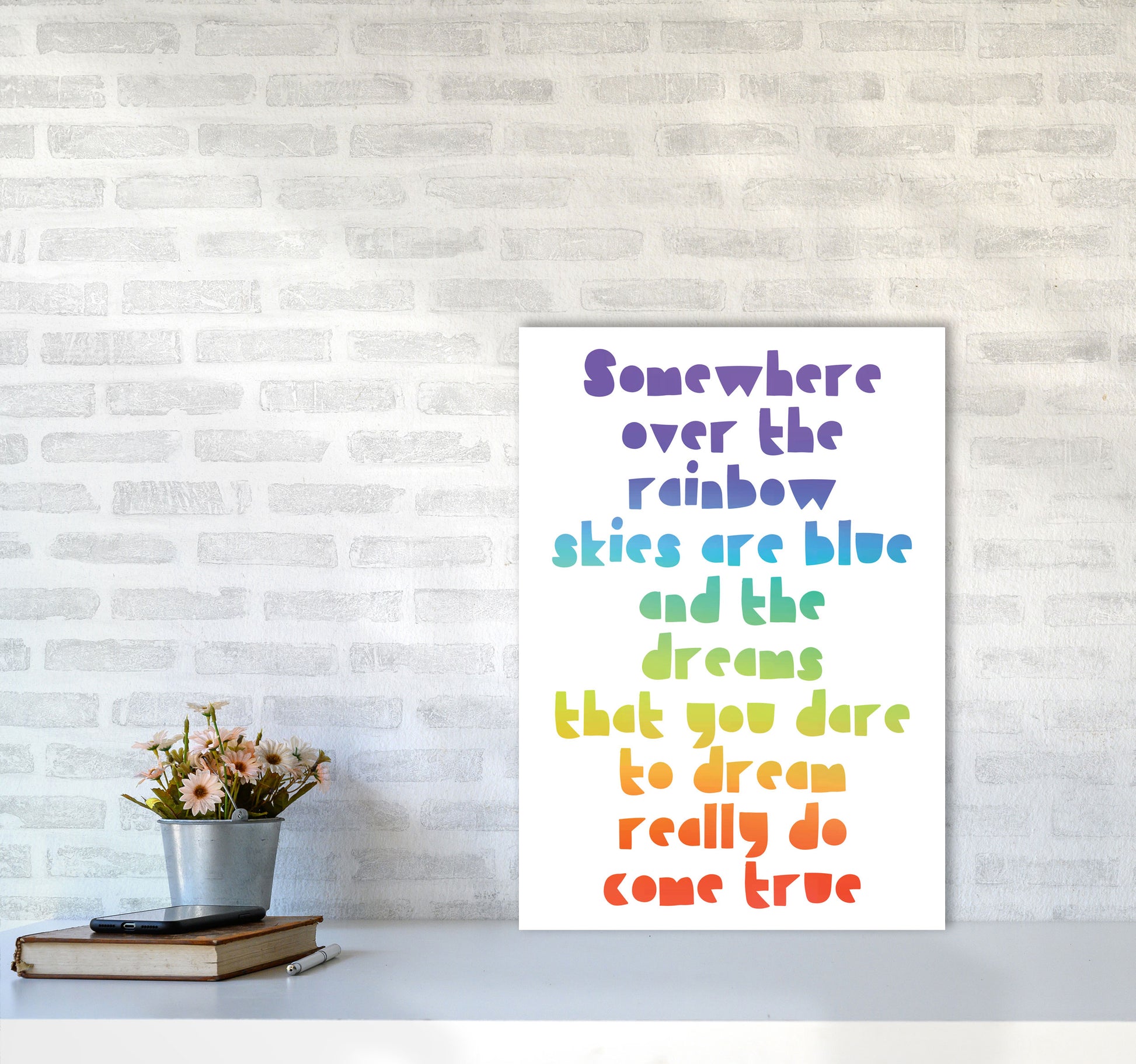 Somewhere Over The Rainbow Multi Modern Print A2 Black Frame