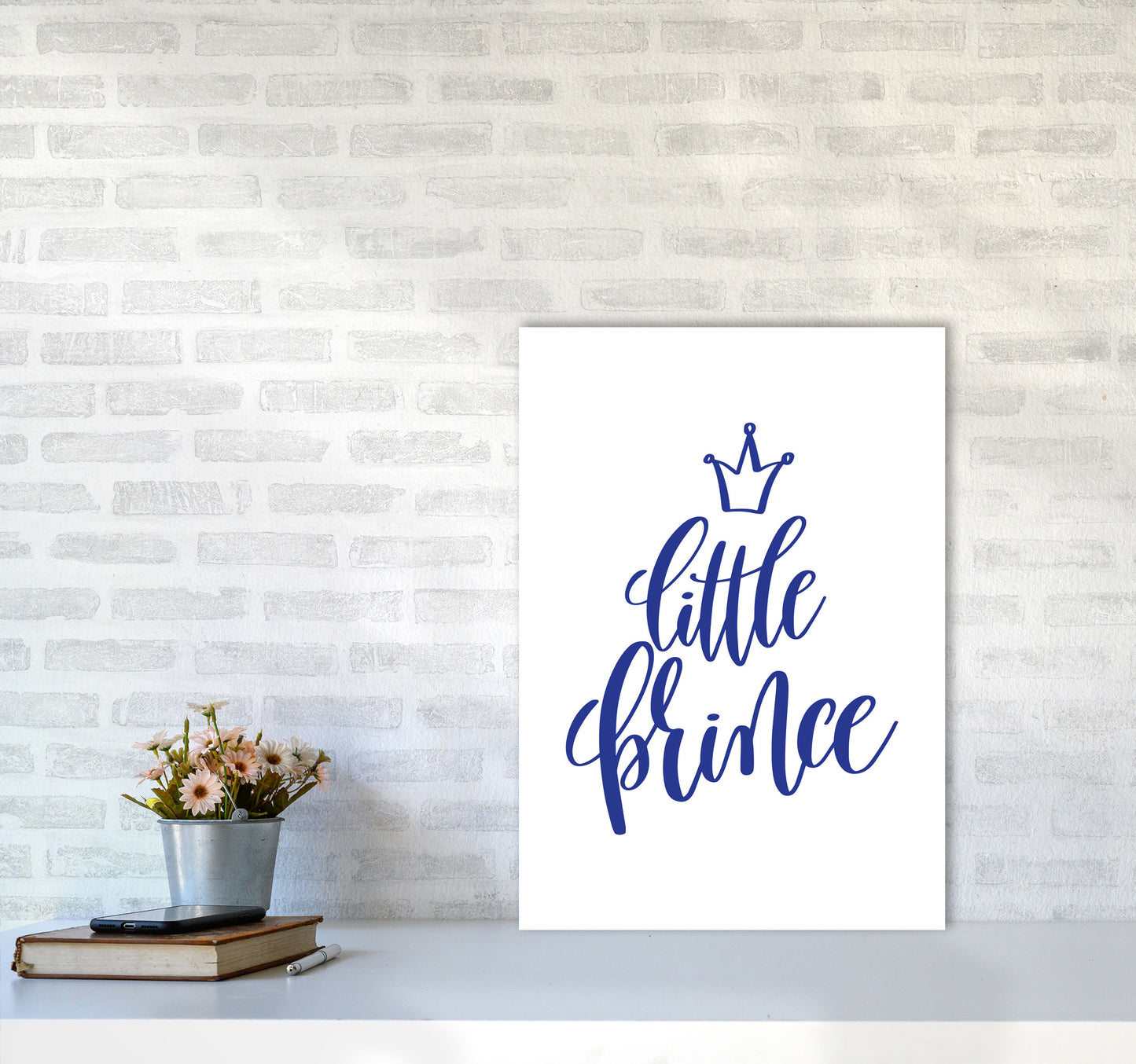 Little Prince Navy Framed Nursey Wall Art Print A2 Black Frame