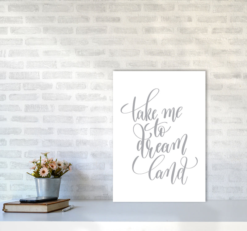 Take Me To Dream Land Grey Modern Print A2 Black Frame