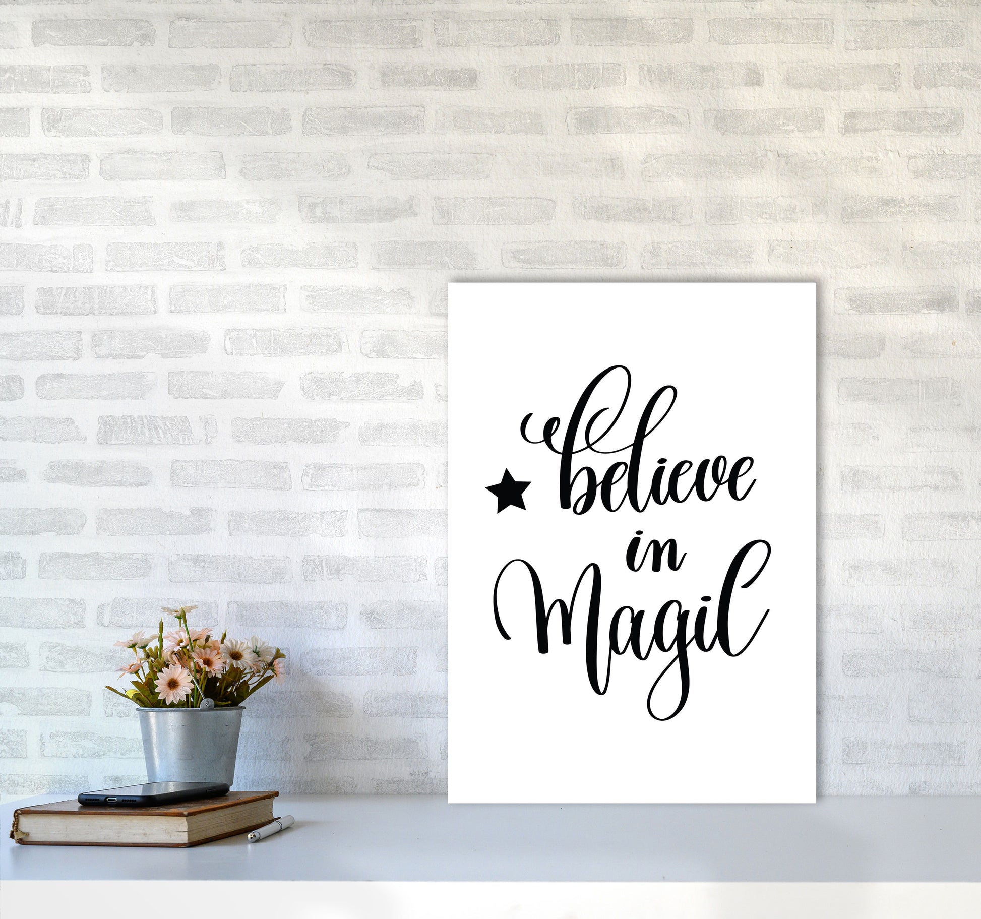 Believe In Magic Black Framed Typography Wall Art Print A2 Black Frame