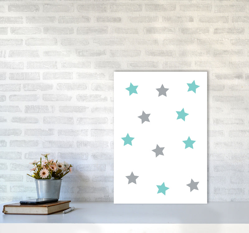 Mint And Grey Stars Framed Nursey Wall Art Print A2 Black Frame