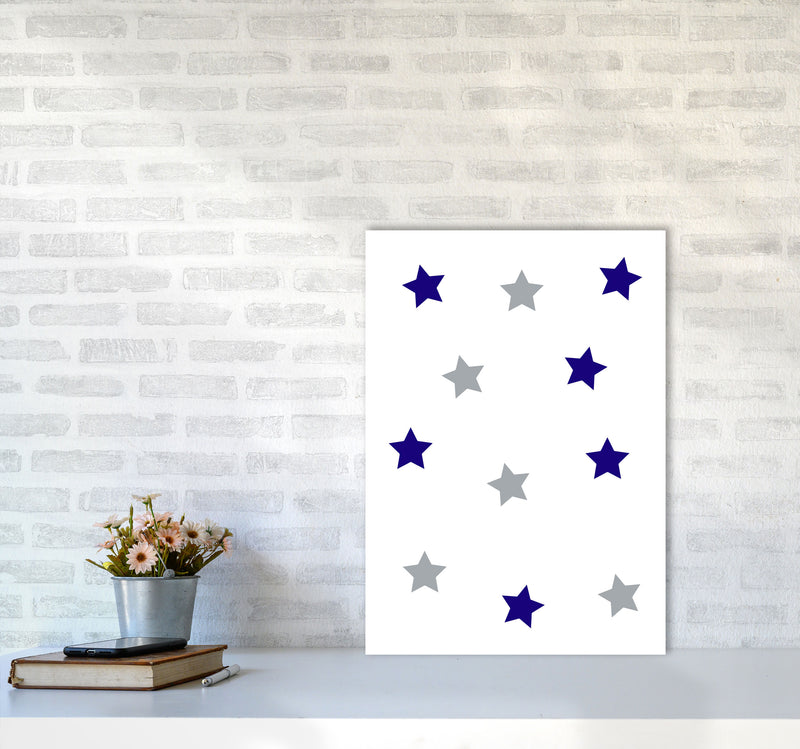 Navy And Grey Stars Modern Print A2 Black Frame