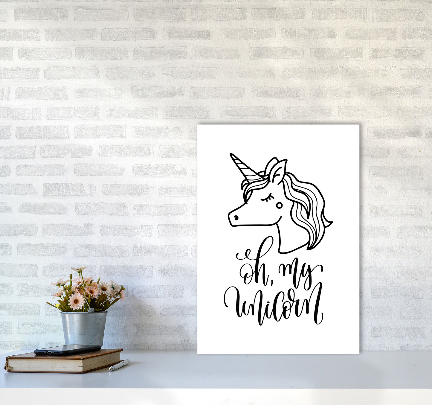 Oh My Unicorn Black Framed Nursey Wall Art Print A2 Black Frame