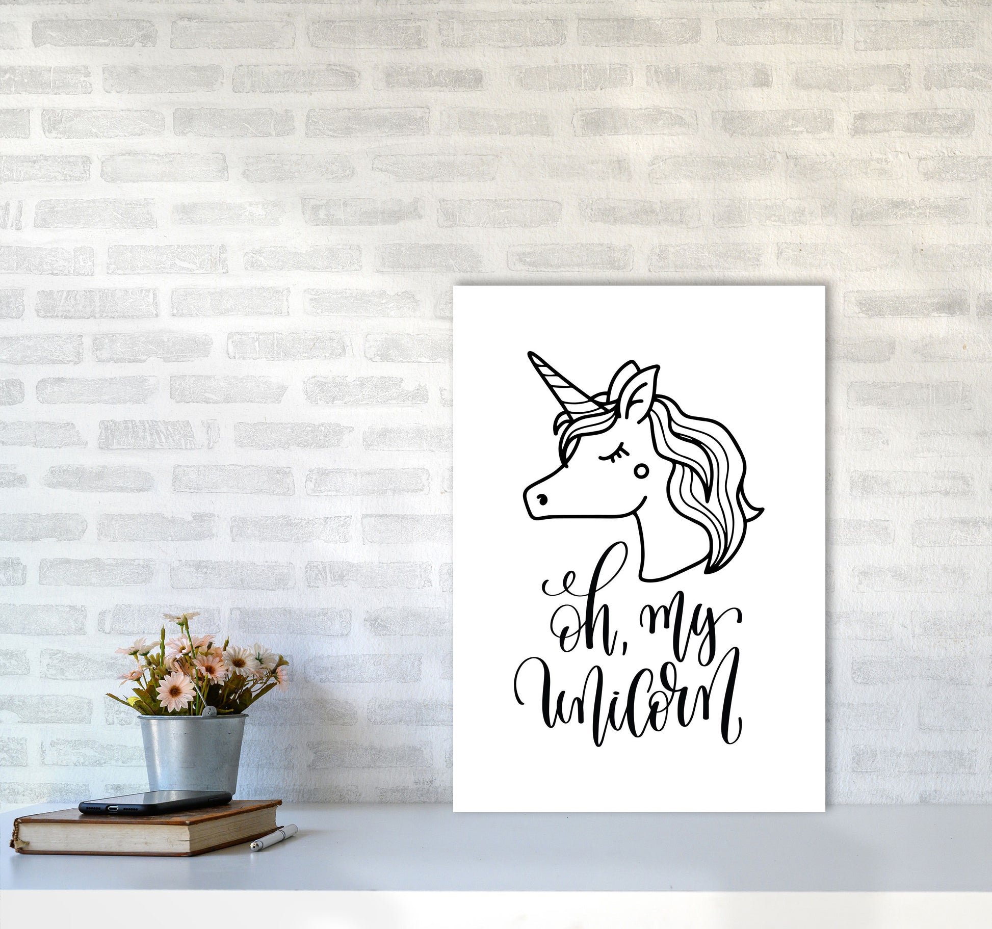 Oh My Unicorn Black Framed Nursey Wall Art Print A2 Black Frame