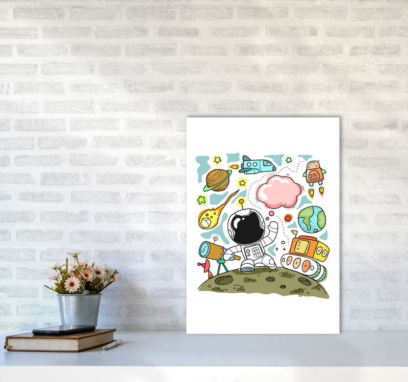 Space Illustration Framed Nursey Wall Art Print A2 Black Frame