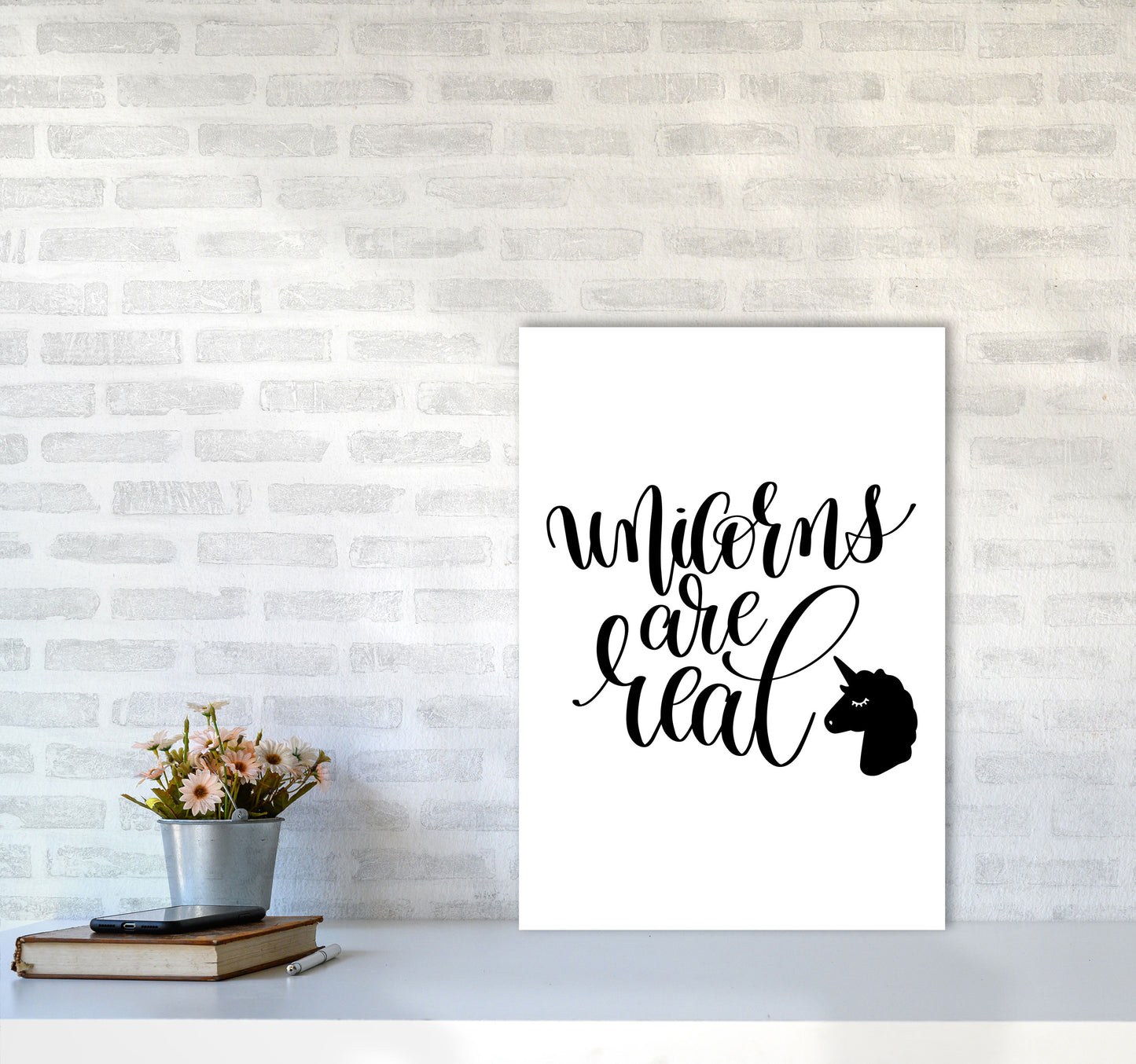 Unicorns Are Real Black Framed Nursey Wall Art Print A2 Black Frame