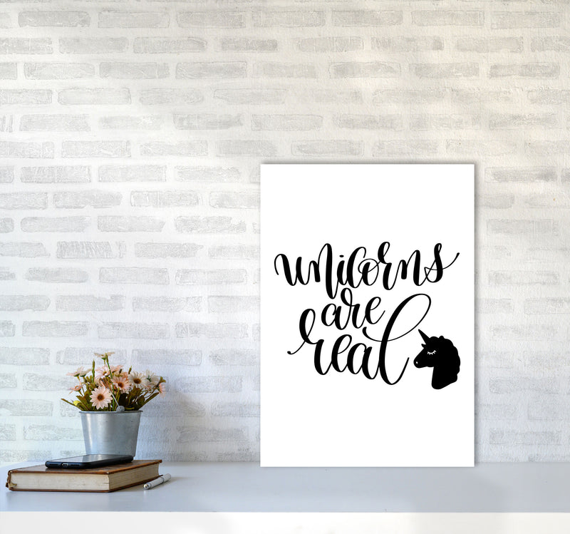 Unicorns Are Real Black Framed Nursey Wall Art Print A2 Black Frame