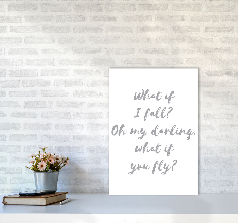 What If I Fall? Grey Modern Print A2 Black Frame